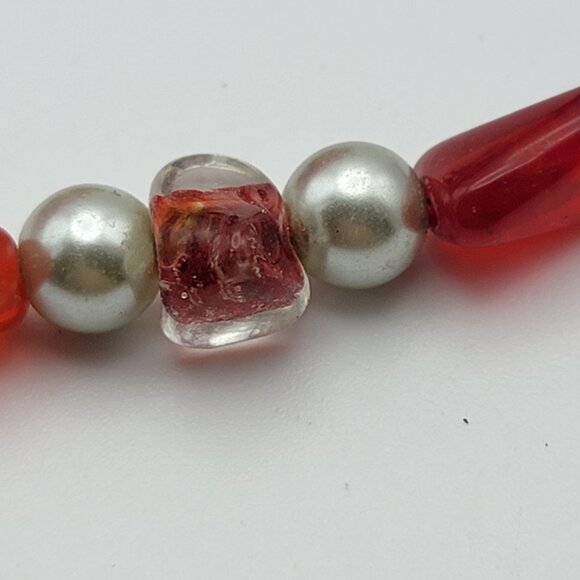 Silver Tone Red Glass Beaded Necklace Bracelet And Earrings Jewelry Set - Picture 3 of 10